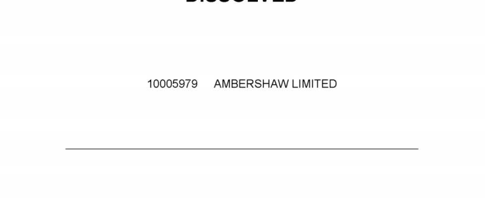 Ambershaw Limited dissolved