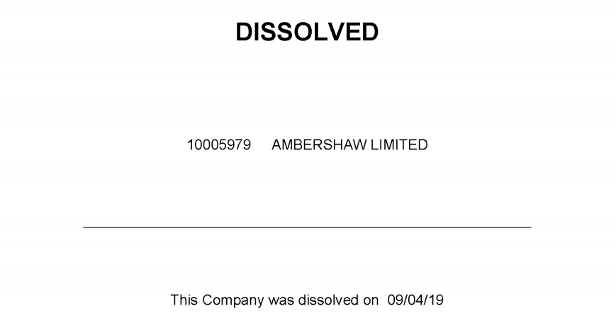 Ambershaw Limited dissolved