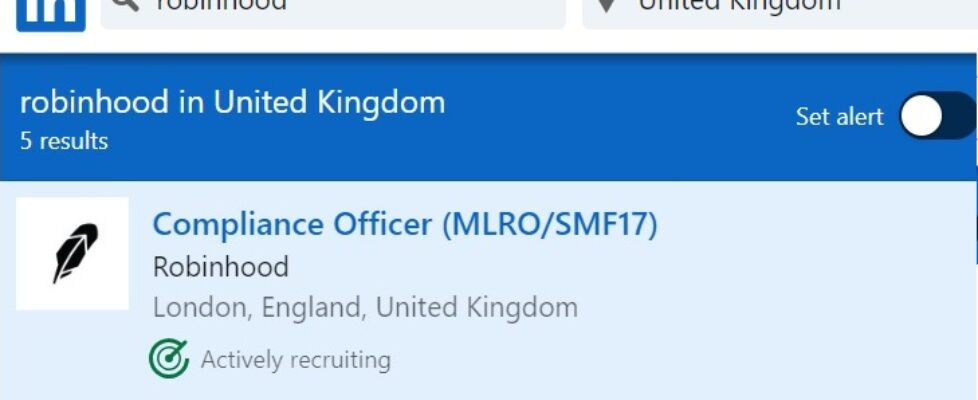 Robinhood UK job postings