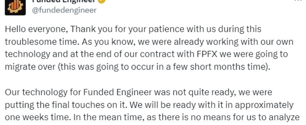 Funded Engineer tweet to clients