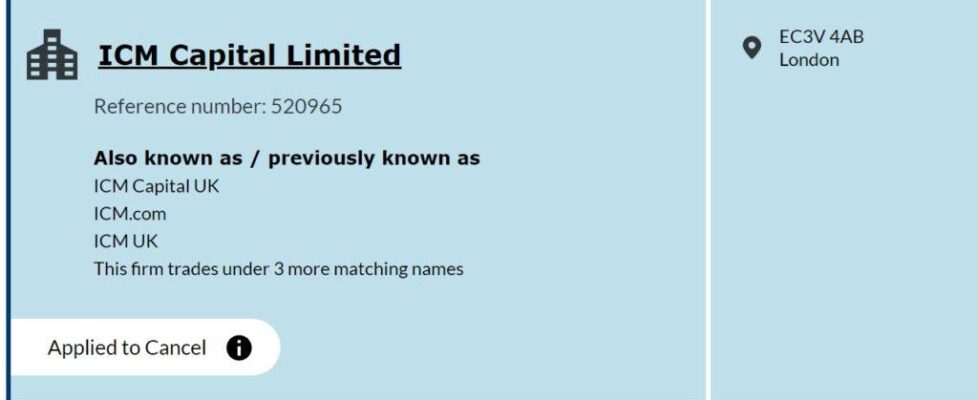 ICM Capital cancel FCA license ICM Capital cancel FCA license