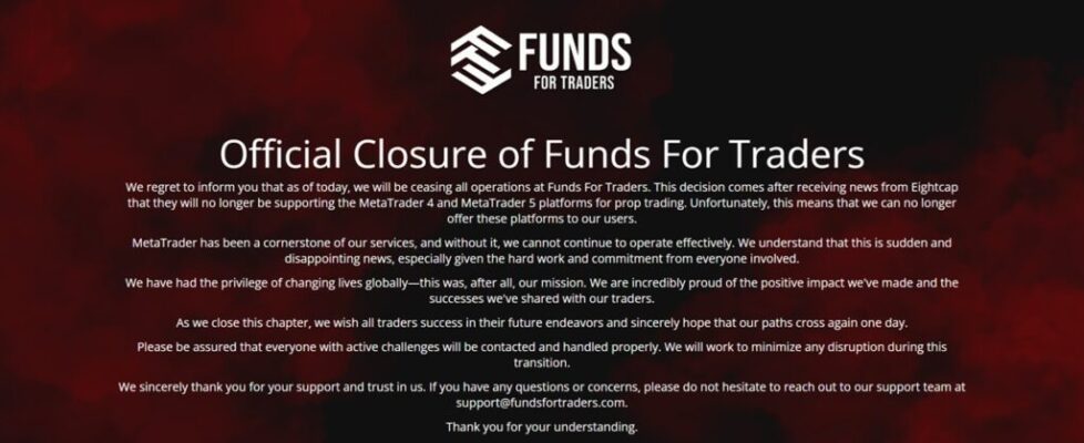 Prop firm Funds for Traders shut down