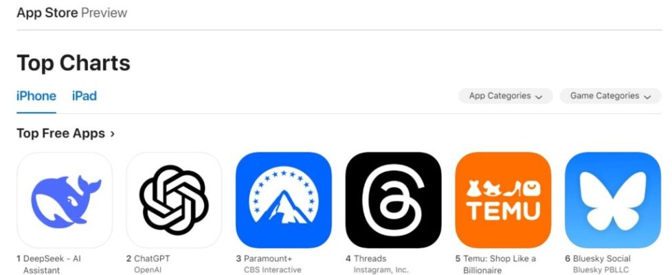 DeepSeek top app Apple App Store