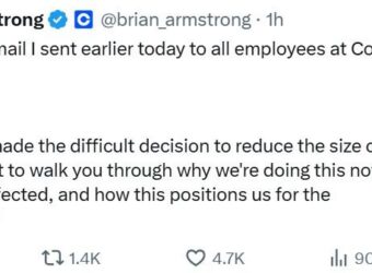 Brian Armstong Coinbase tweet layoffs