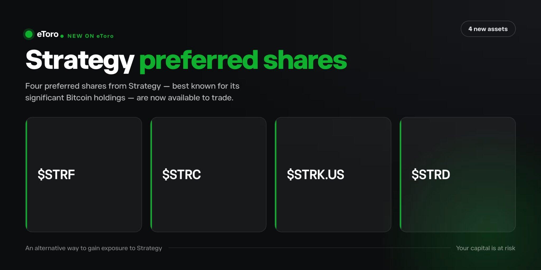 eToro makes four preferred shares from Strategy available on its ...