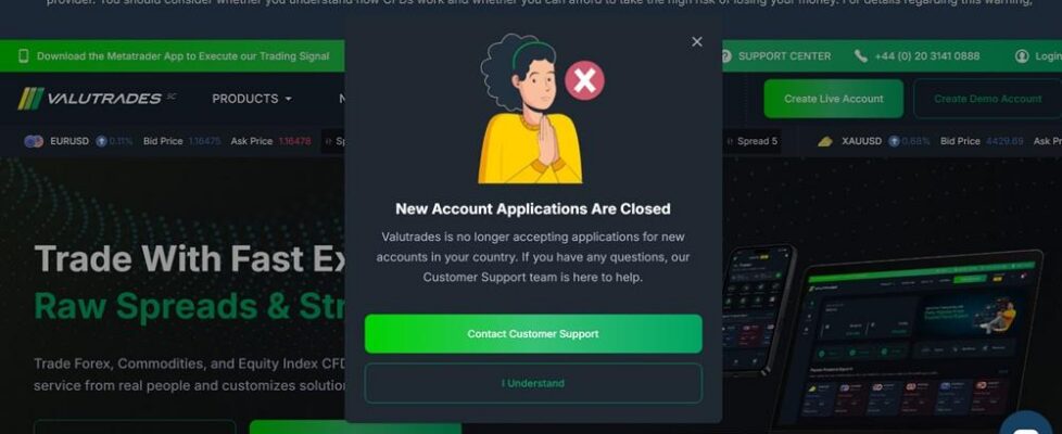 Valutrades new account applications closed